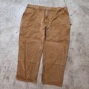 Y2K Carhartt Made in USA Carpenter Pants Double‎ Knee Work Utility Brown 50x30